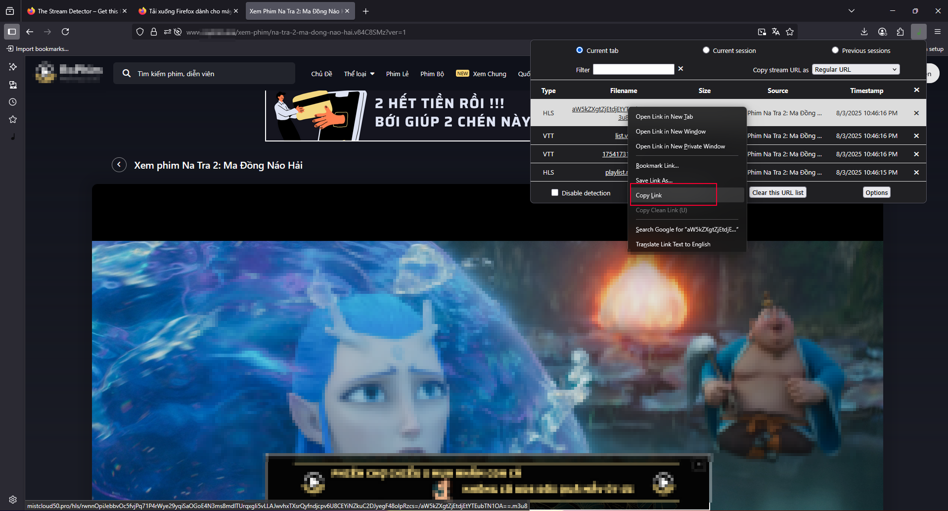 Phát hiện link m3u8